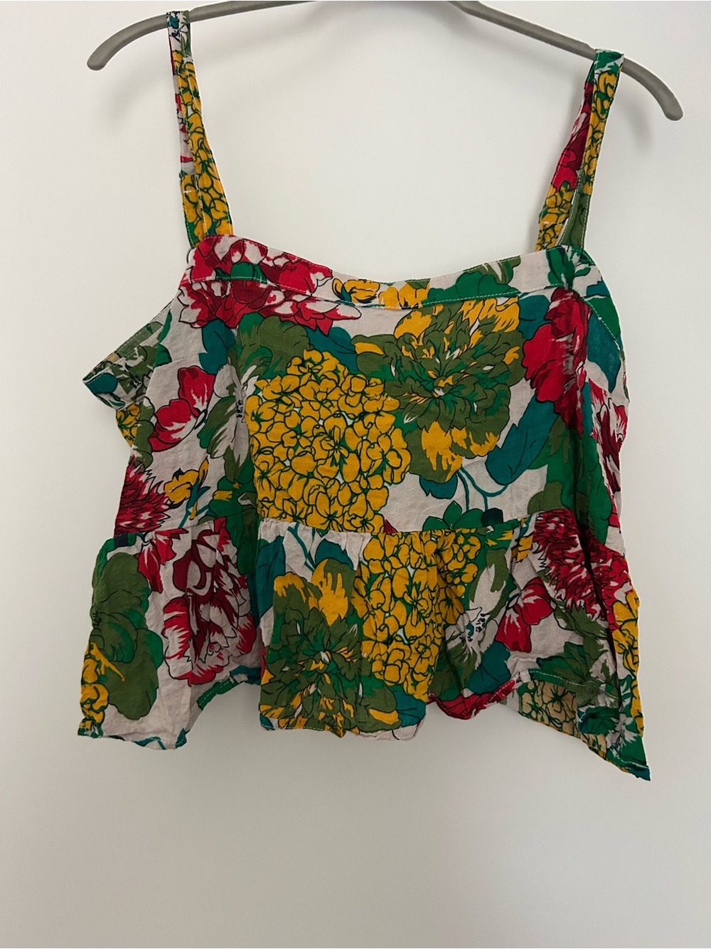 Floral Tiered Spaghetti Strap Tank Top - Yellow/Green/Red